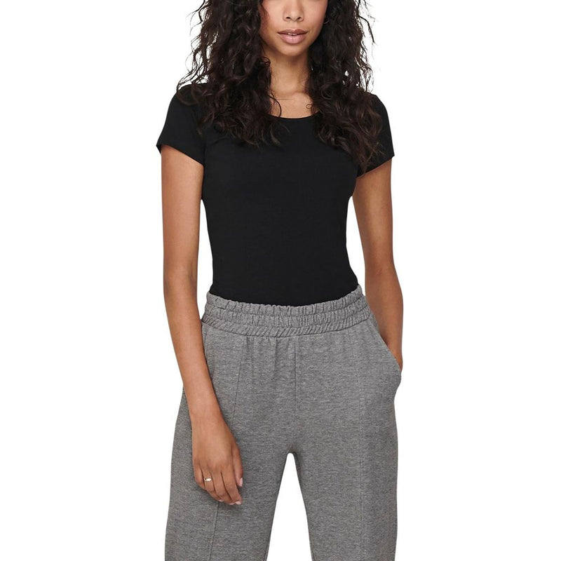 Only LIVE LOVE Black Cotton T-Shirt for Women