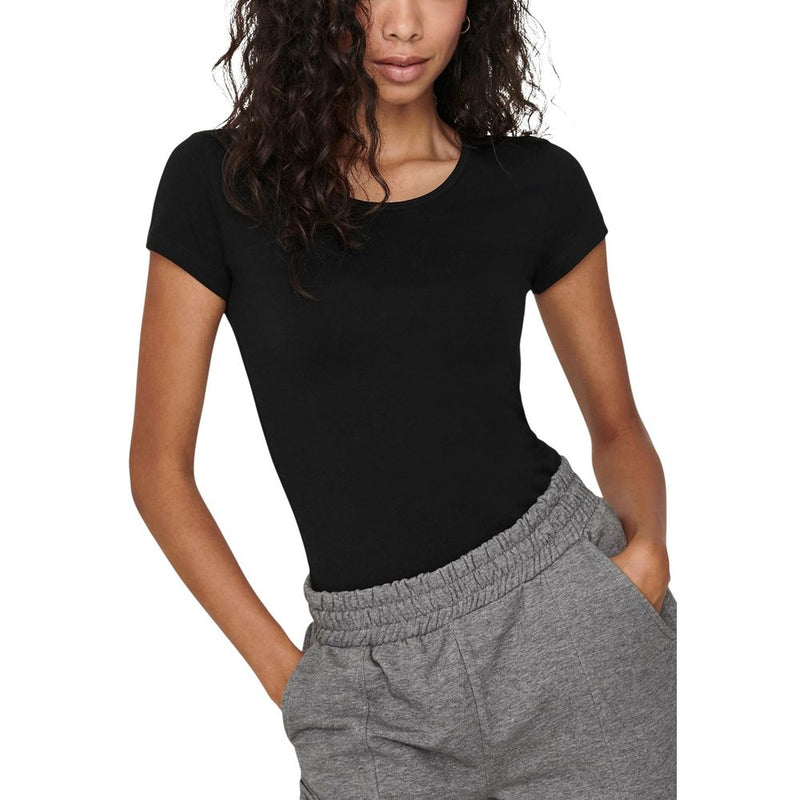 Only LIVE LOVE Black Cotton T-Shirt for Women