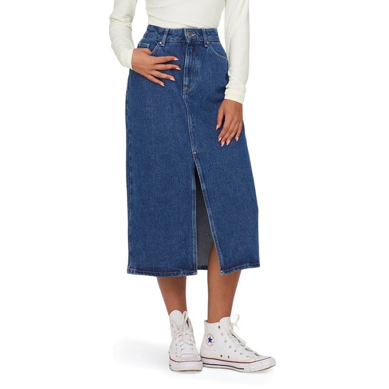 Only ONLBIANCA Blue Cotton Long Midi Skirt for Women
