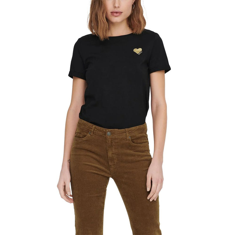 Only ONLKITA LIFE Black Cotton T-Shirt for Women