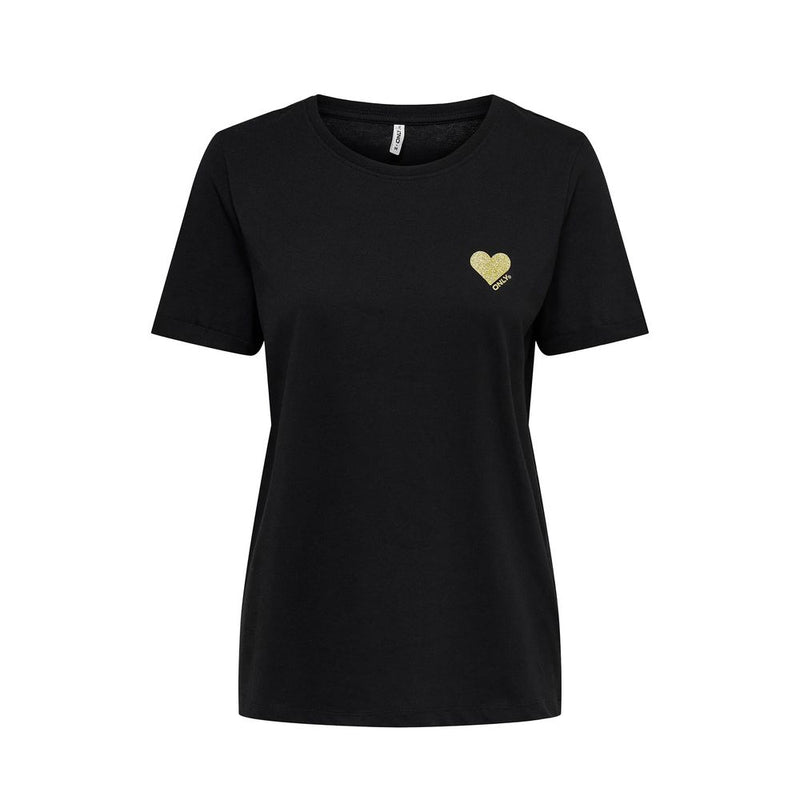 Only ONLKITA LIFE Black Cotton T-Shirt for Women