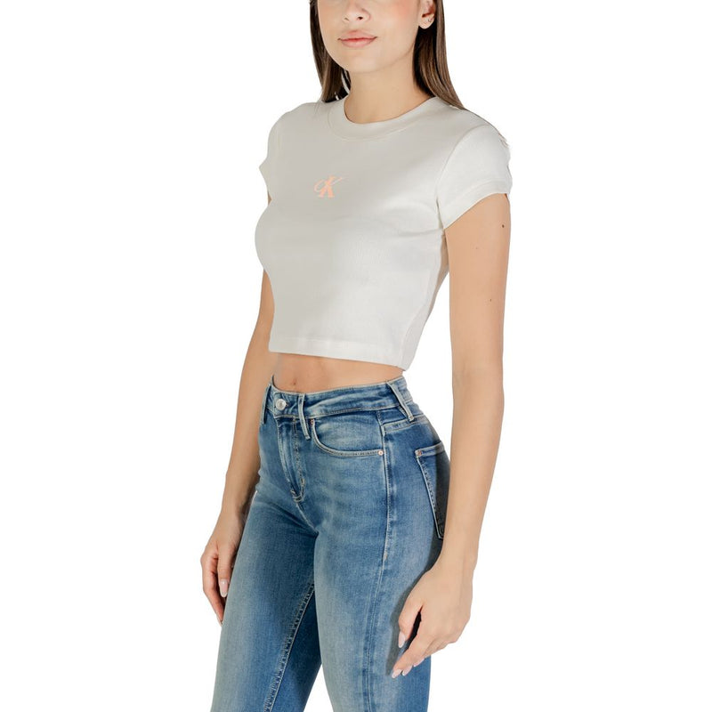 Calvin Klein Jeans Monogram Baby Tee Cream Cotton T-Shirt