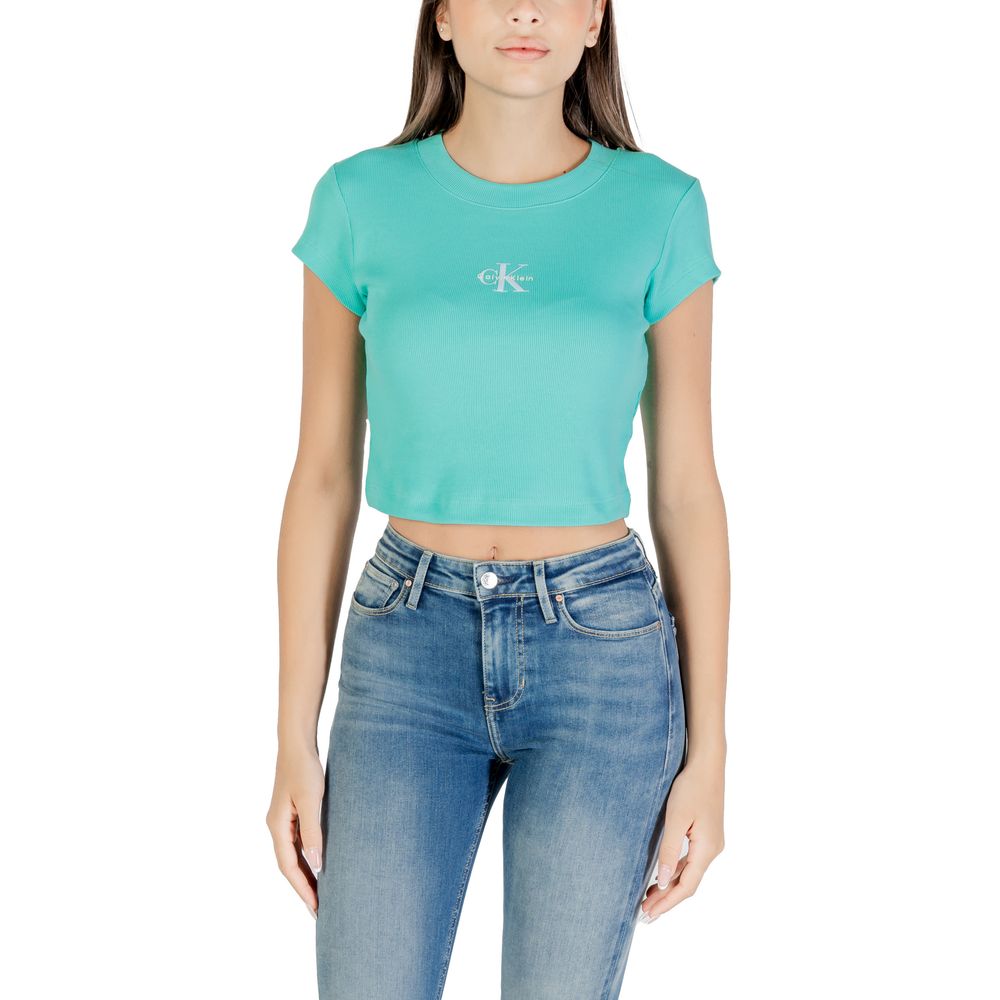 Calvin Klein Jeans Monogram Baby Tee - Turquoise Cotton T-Shirt