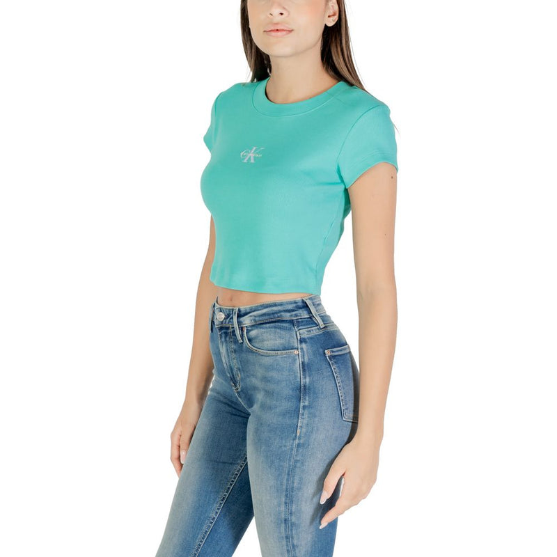 Calvin Klein Jeans Monogram Baby Tee - Turquoise Cotton T-Shirt