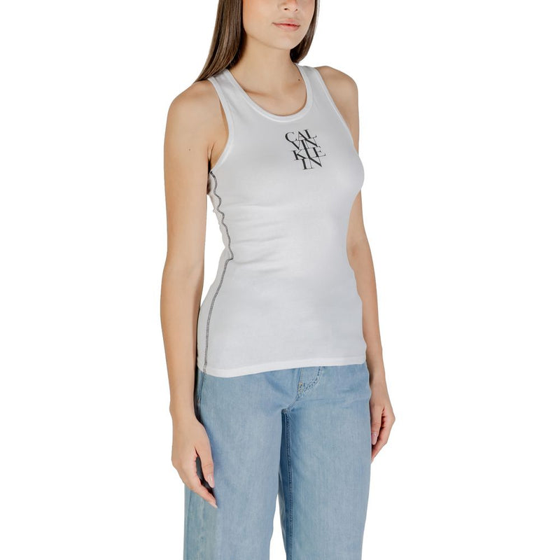Calvin Klein Jeans Women's White Cotton Ribbed Tank Top