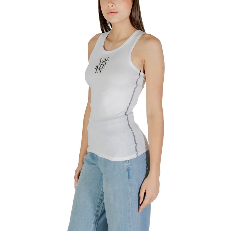 Calvin Klein Jeans Women's White Cotton Ribbed Tank Top