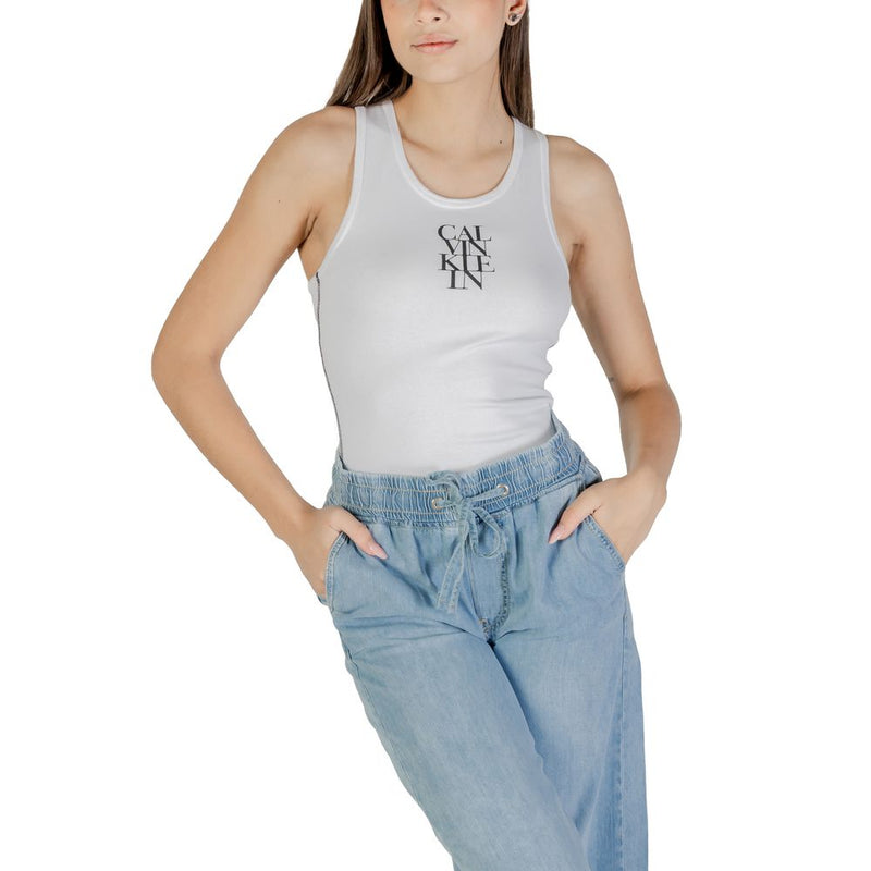 Calvin Klein Jeans Women's White Cotton Ribbed Tank Top