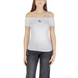 Calvin Klein Jeans Monogram Off Shoulder White T-Shirt