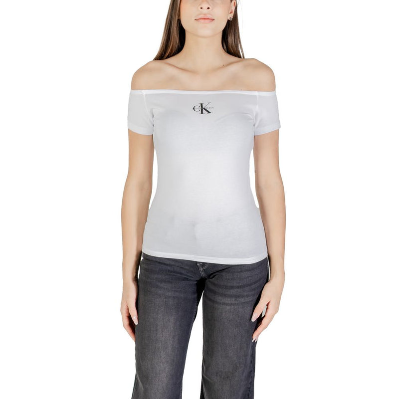 Calvin Klein Jeans Monogram Off Shoulder White T-Shirt