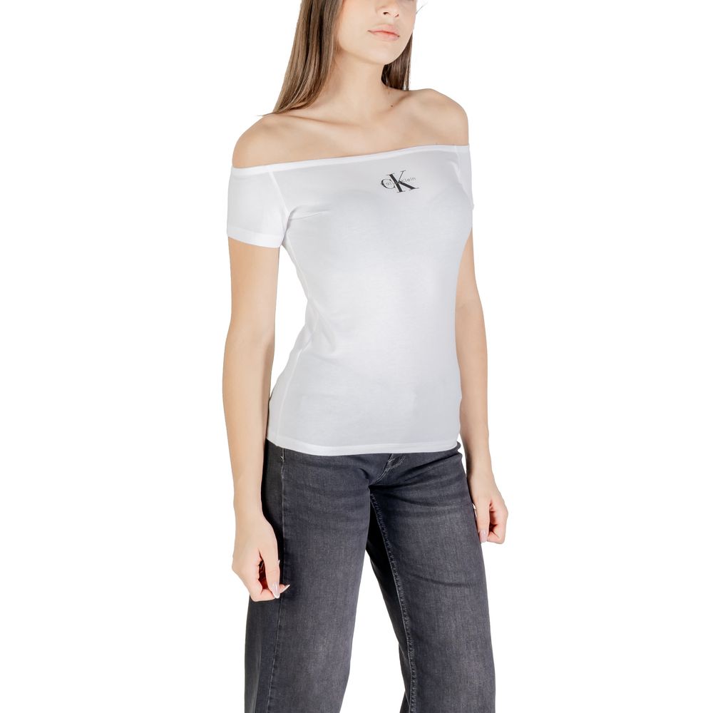 Calvin Klein Jeans Monogram Off Shoulder White T-Shirt