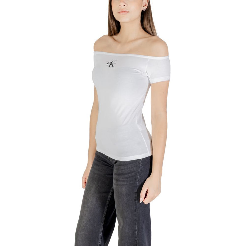 Calvin Klein Jeans Monogram Off Shoulder White T-Shirt
