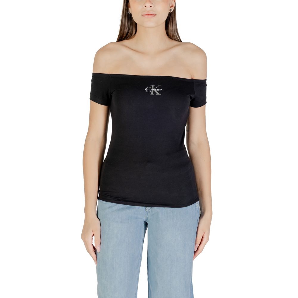 Calvin Klein Jeans Monogram Off-Shoulder Black T-Shirt for Women