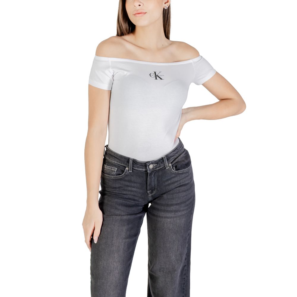 Calvin Klein Jeans Monogram Off Shoulder White T-Shirt