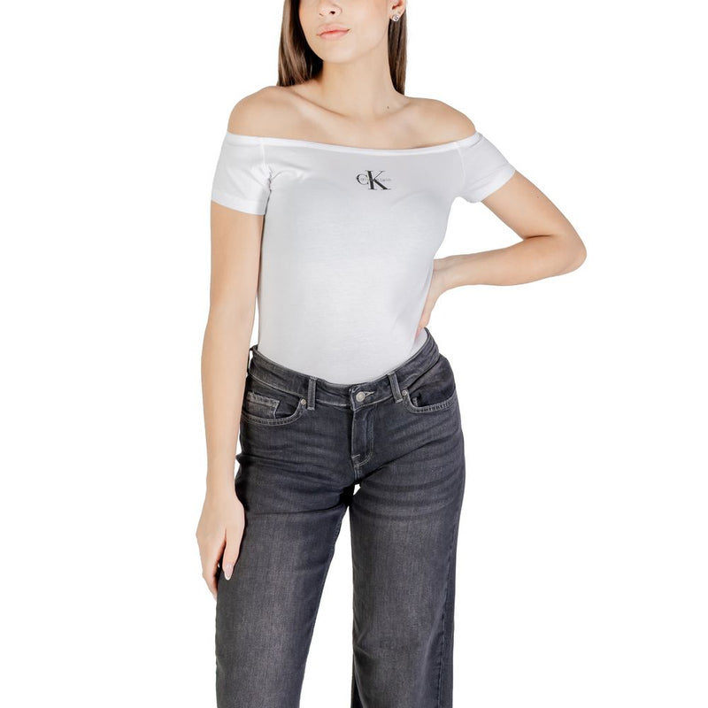 Calvin Klein Jeans Monogram Off Shoulder White T-Shirt