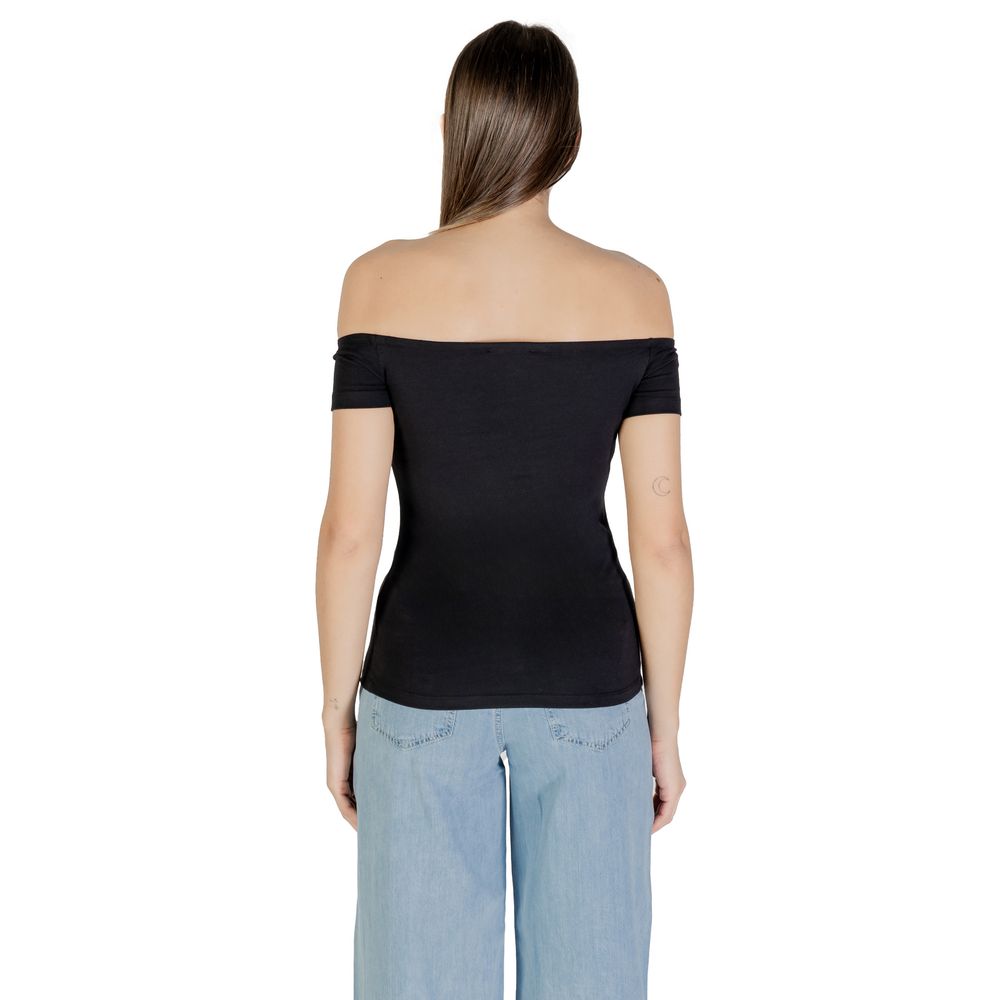 Calvin Klein Jeans Monogram Off-Shoulder Black T-Shirt for Women