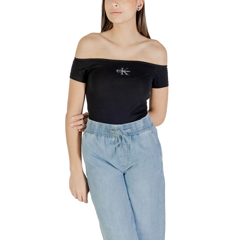 Calvin Klein Jeans Monogram Off-Shoulder Black T-Shirt for Women