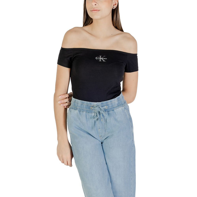 Calvin Klein Jeans Monogram Off-Shoulder Black T-Shirt for Women