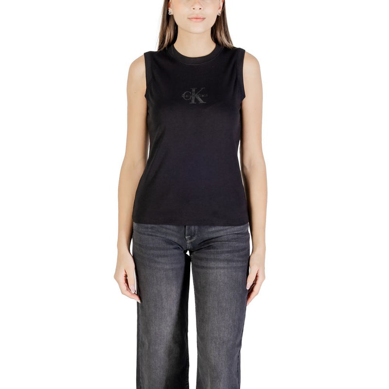 Calvin Klein Jeans Black Cotton Logo Muscle Tee for Women