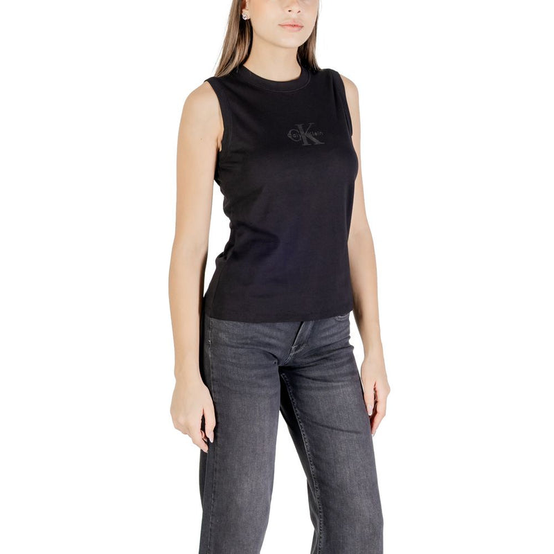 Calvin Klein Jeans Black Cotton Logo Muscle Tee for Women