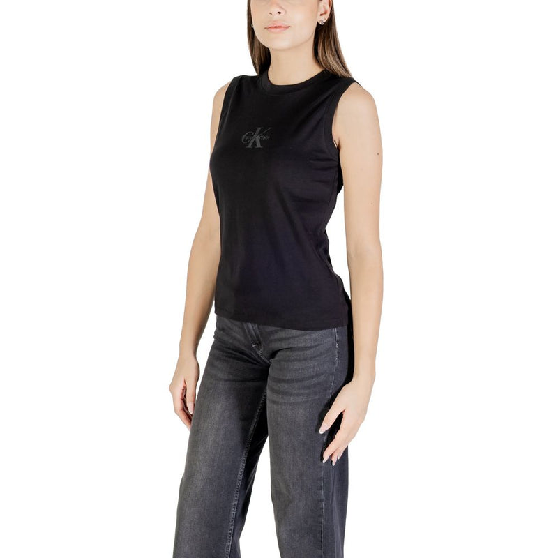 Calvin Klein Jeans Black Cotton Logo Muscle Tee for Women