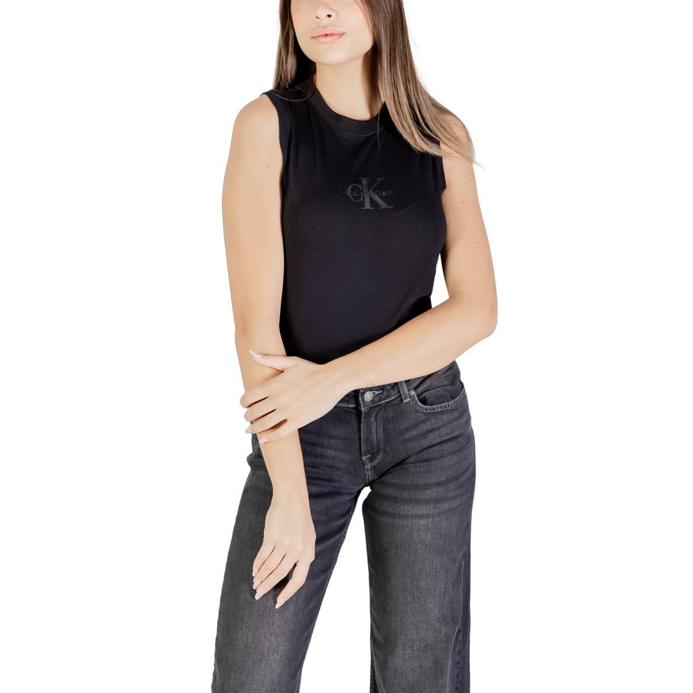 Calvin Klein Jeans Black Cotton Logo Muscle Tee for Women