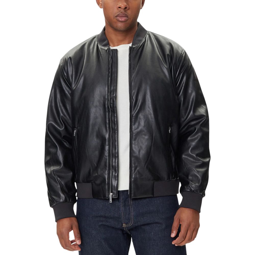 Calvin Klein Jeans Black Faux Leather Bomber Jacket