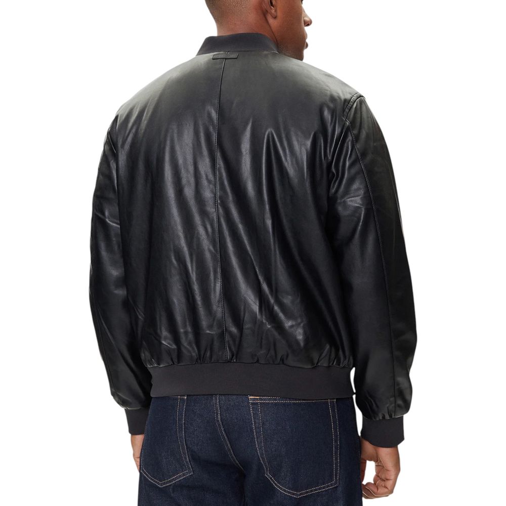 Calvin Klein Jeans Black Faux Leather Bomber Jacket
