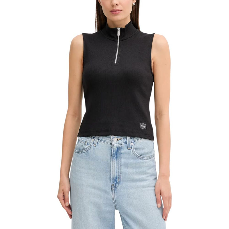 Calvin Klein Jeans Black Cotton Sleeveless Top - Modern High Neck Design