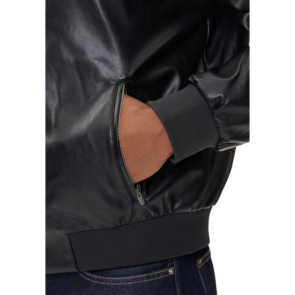 Calvin Klein Jeans Black Faux Leather Bomber Jacket