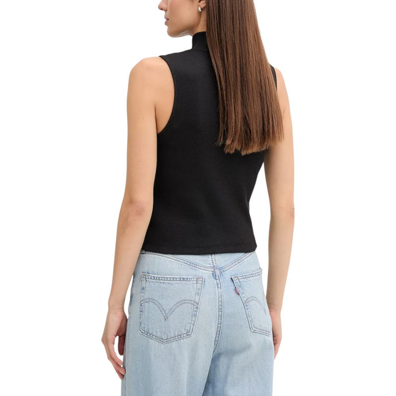 Calvin Klein Jeans Black Cotton Sleeveless Top - Modern High Neck Design