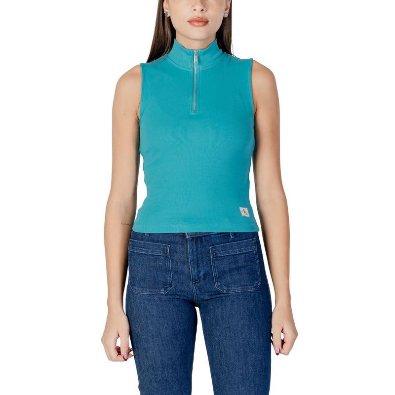 Calvin Klein Jeans Turquoise Cotton Sleeveless Top - Modern Style