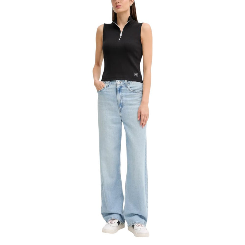 Calvin Klein Jeans Black Cotton Sleeveless Top - Modern High Neck Design