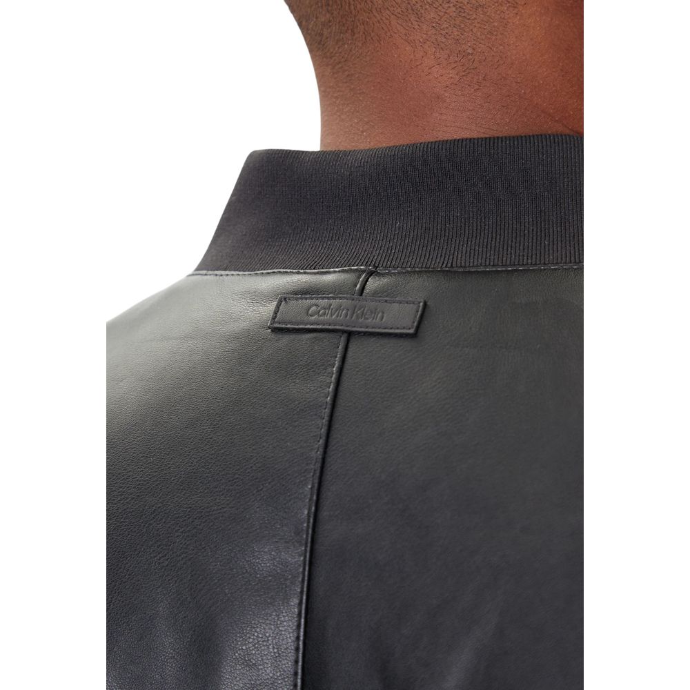 Calvin Klein Jeans Black Faux Leather Bomber Jacket