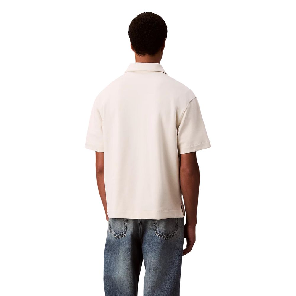 Calvin Klein Jeans White Cotton Polo Shirt - SS PREMIUM TERRY