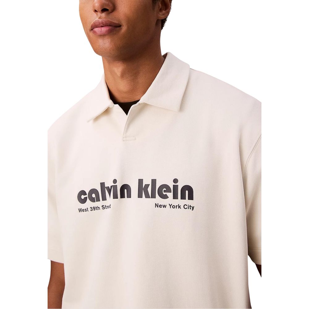 Calvin Klein Jeans White Cotton Polo Shirt - SS PREMIUM TERRY