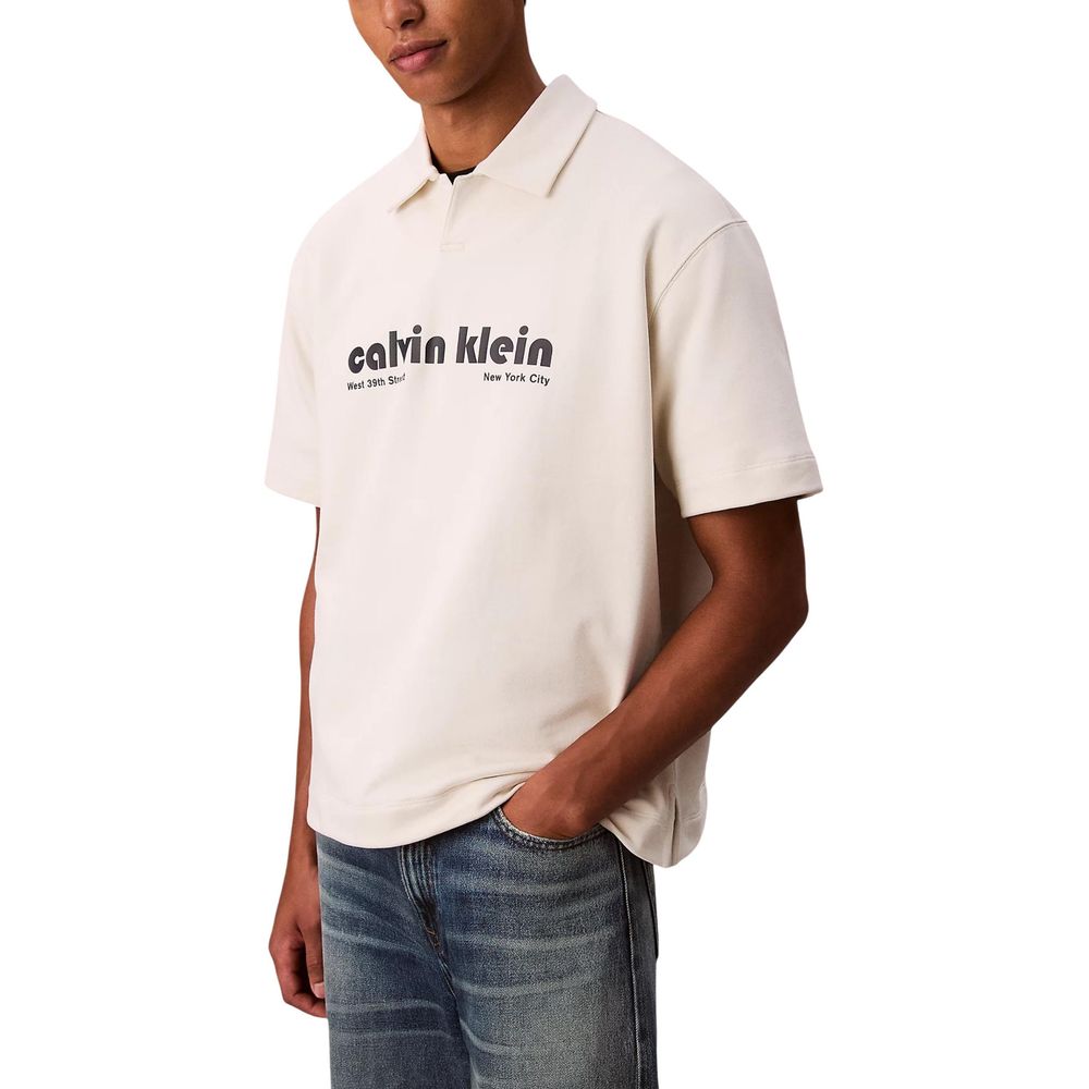 Calvin Klein Jeans White Cotton Polo Shirt - SS PREMIUM TERRY
