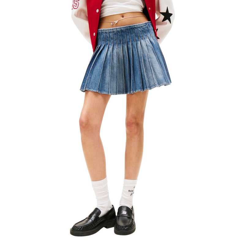 Tommy Hilfiger Jeans Mini Jupe Bleue en Coton Recyclé