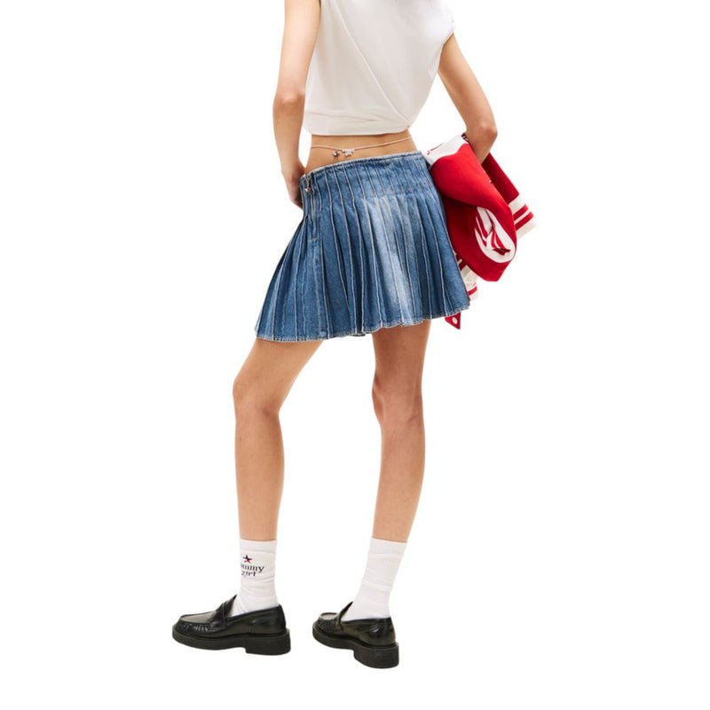 Tommy Hilfiger Jeans Mini Jupe Bleue en Coton Recyclé