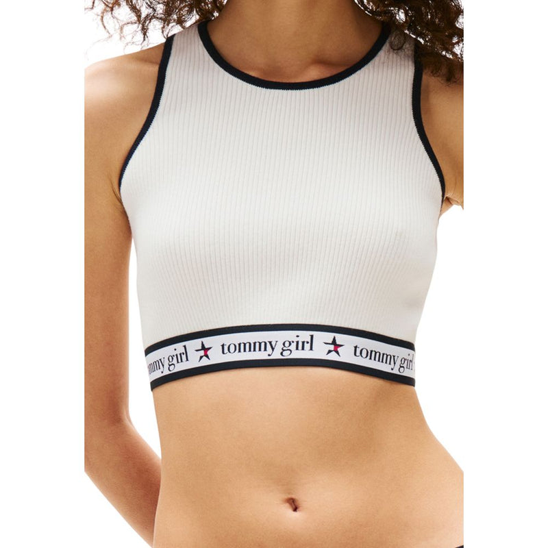 Tommy Hilfiger Jeans Top Cropped en Coton Biologique Crème