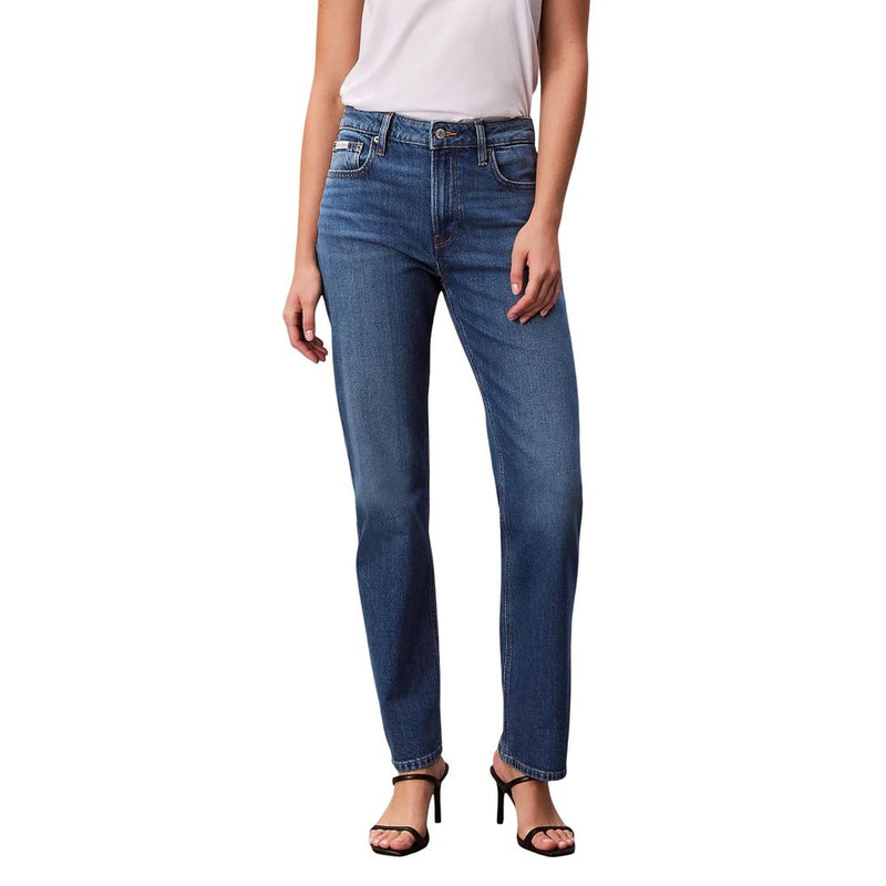 Calvin Klein Jeans Blue Cotton Mom Jeans - High Rise Straight Fit