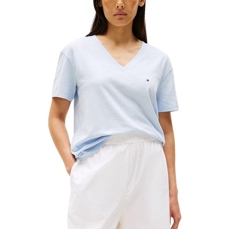 Tommy Hilfiger Blue Organic Cotton V-Neck T-Shirt for Women