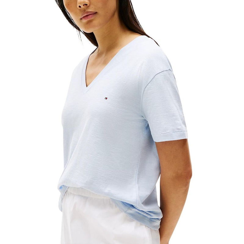 Tommy Hilfiger Blue Organic Cotton V-Neck T-Shirt for Women