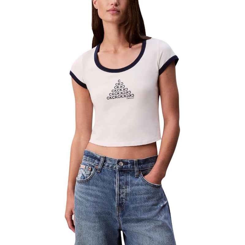 Calvin Klein Jeans Women's White Cotton Tank Top - SS PM C GRPHC SCP