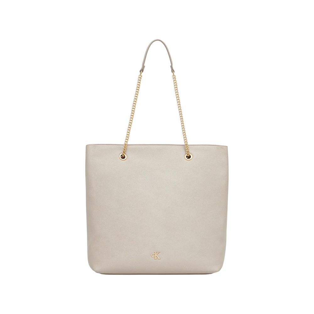 Calvin Klein Minimal Monogram Chain Tote Handbag - Beige