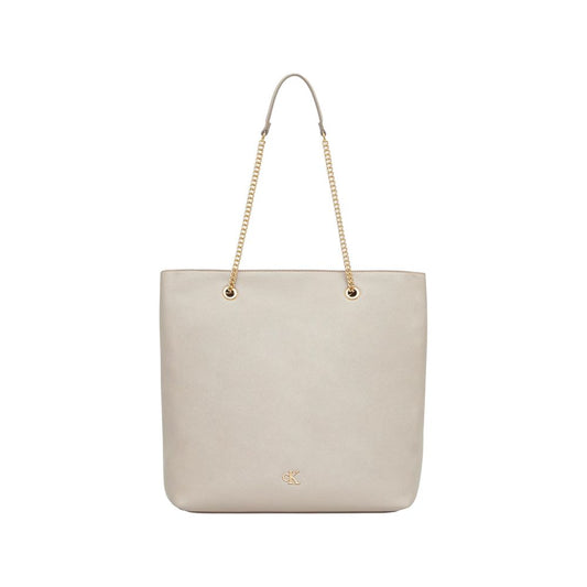 Calvin Klein Minimal Monogram Chain Tote Handbag - Beige