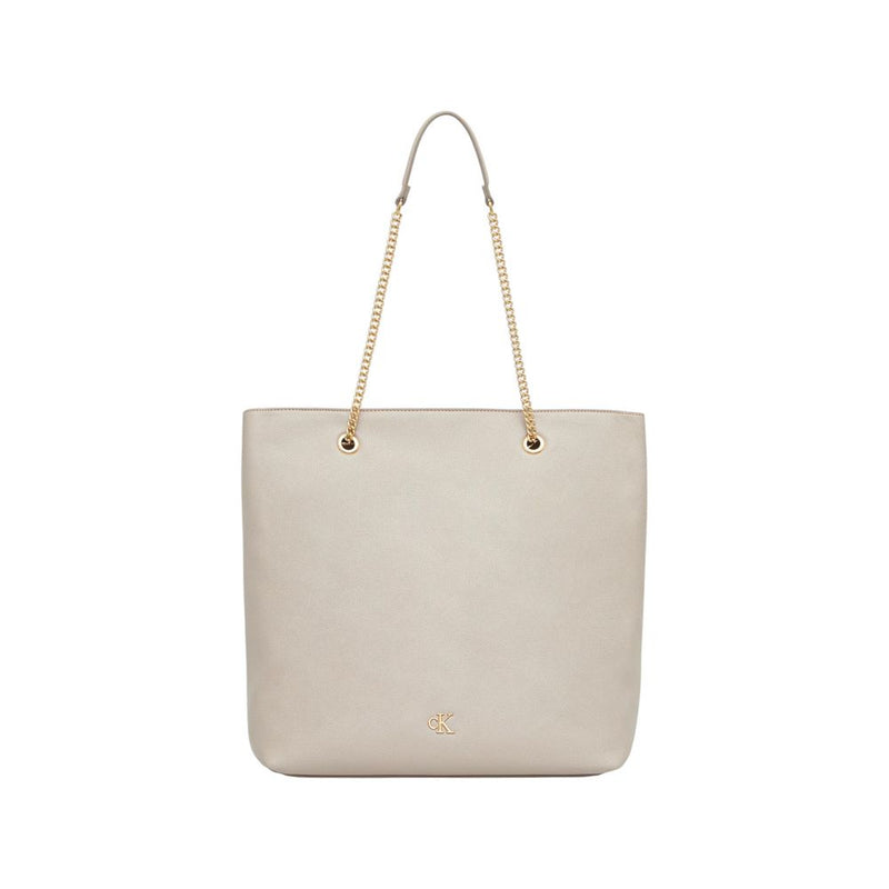 Calvin Klein Minimal Monogram Chain Tote Handbag - Beige