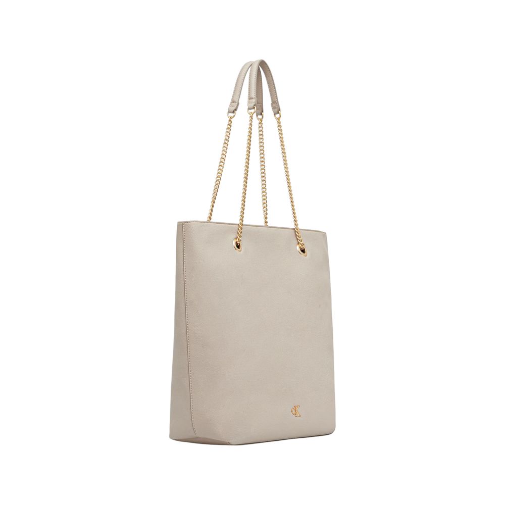 Calvin Klein Minimal Monogram Chain Tote Handbag - Beige