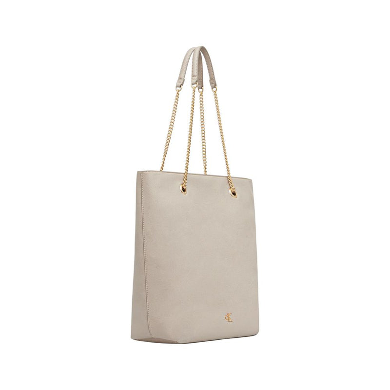 Calvin Klein Minimal Monogram Chain Tote Handbag - Beige