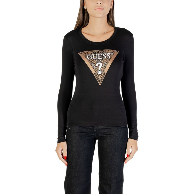 Guess Black Cotton Long Sleeve T-Shirt - LS CN LEO TRIANGLE TEE