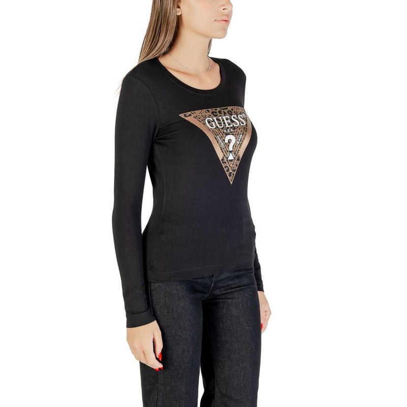 Guess Black Cotton Long Sleeve T-Shirt - LS CN LEO TRIANGLE TEE
